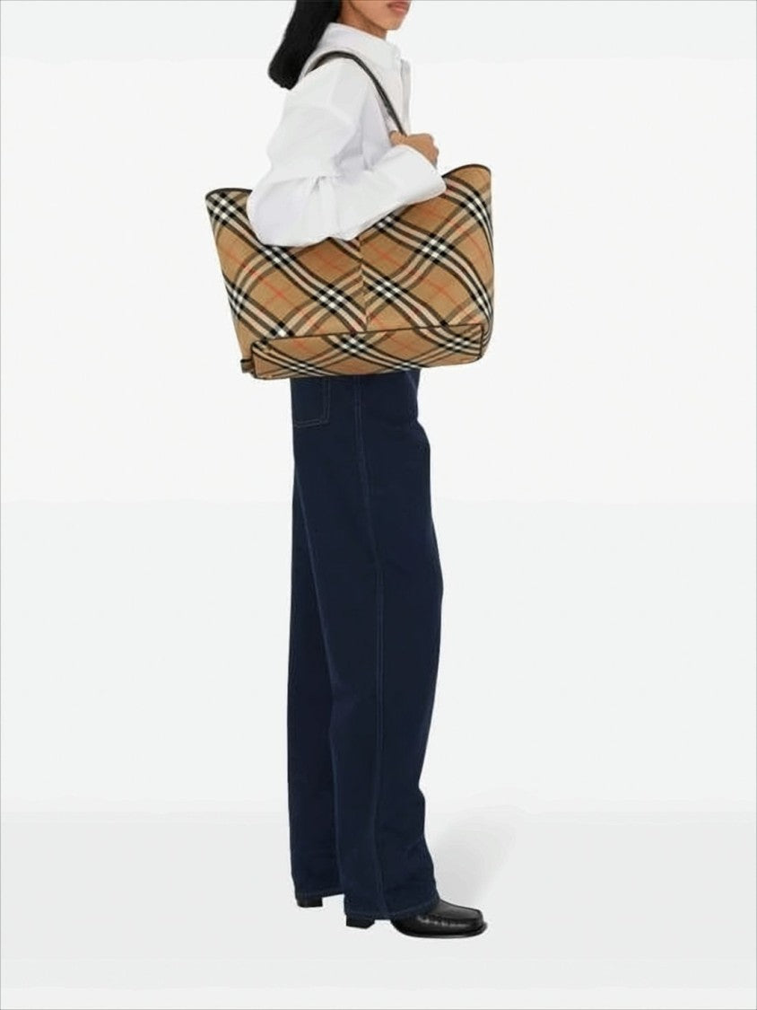 Burberry Classic Check Pattern Cotton Tote Bag