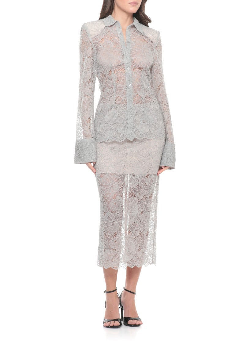 Rotate Flower Mesh Pencil Skirt With Intricate Lace Detailing