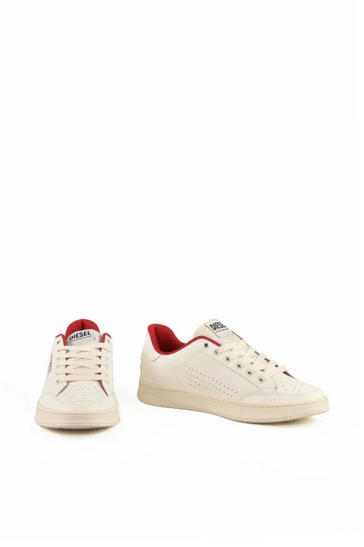 Diesel White/Red Leather Sneakers