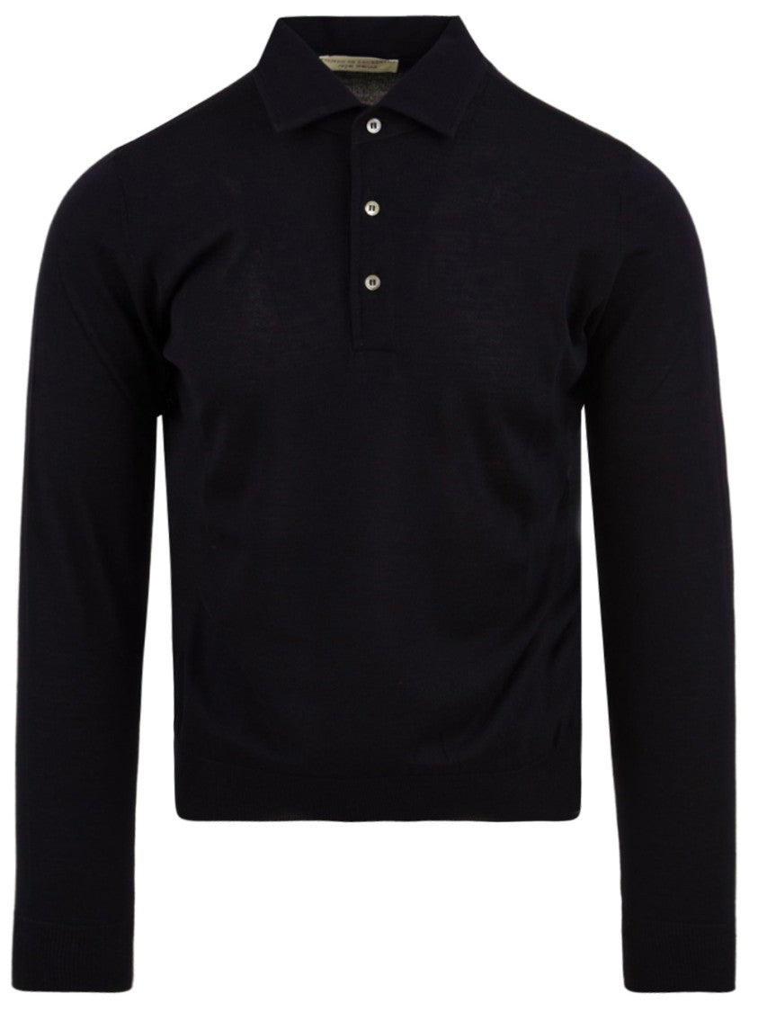 Filippo De Laurentiis Refined Navy Merino Wool Polo Shirt
