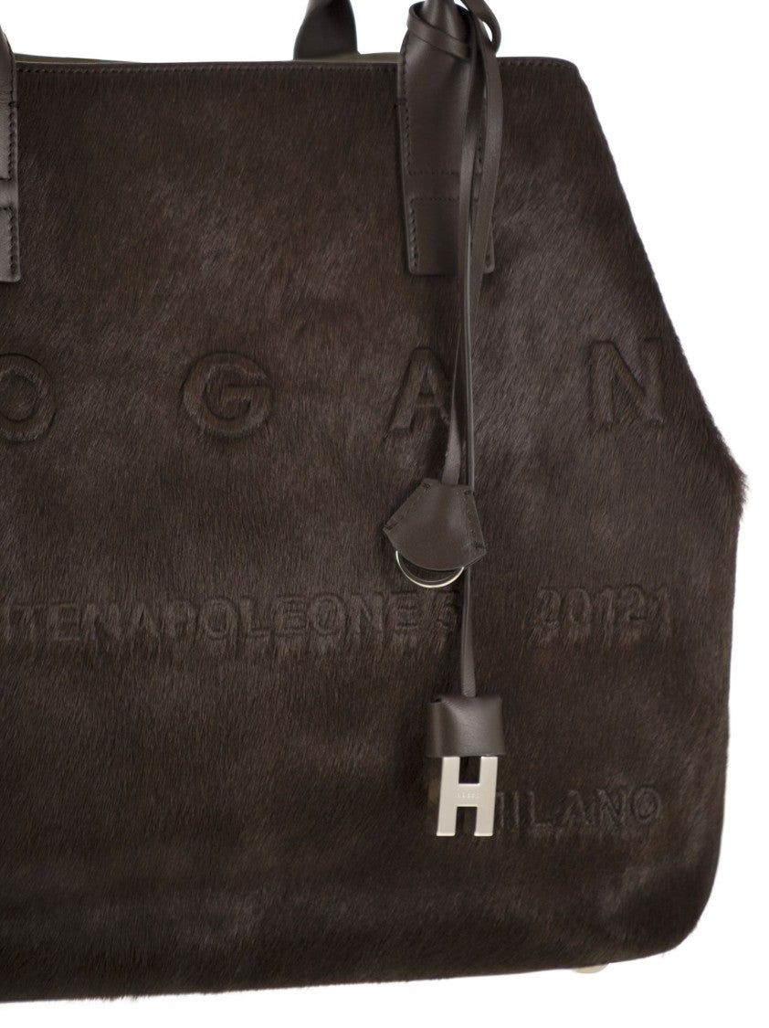 Hogan Medium Script Shopping Bag In Pony-Effect Leather