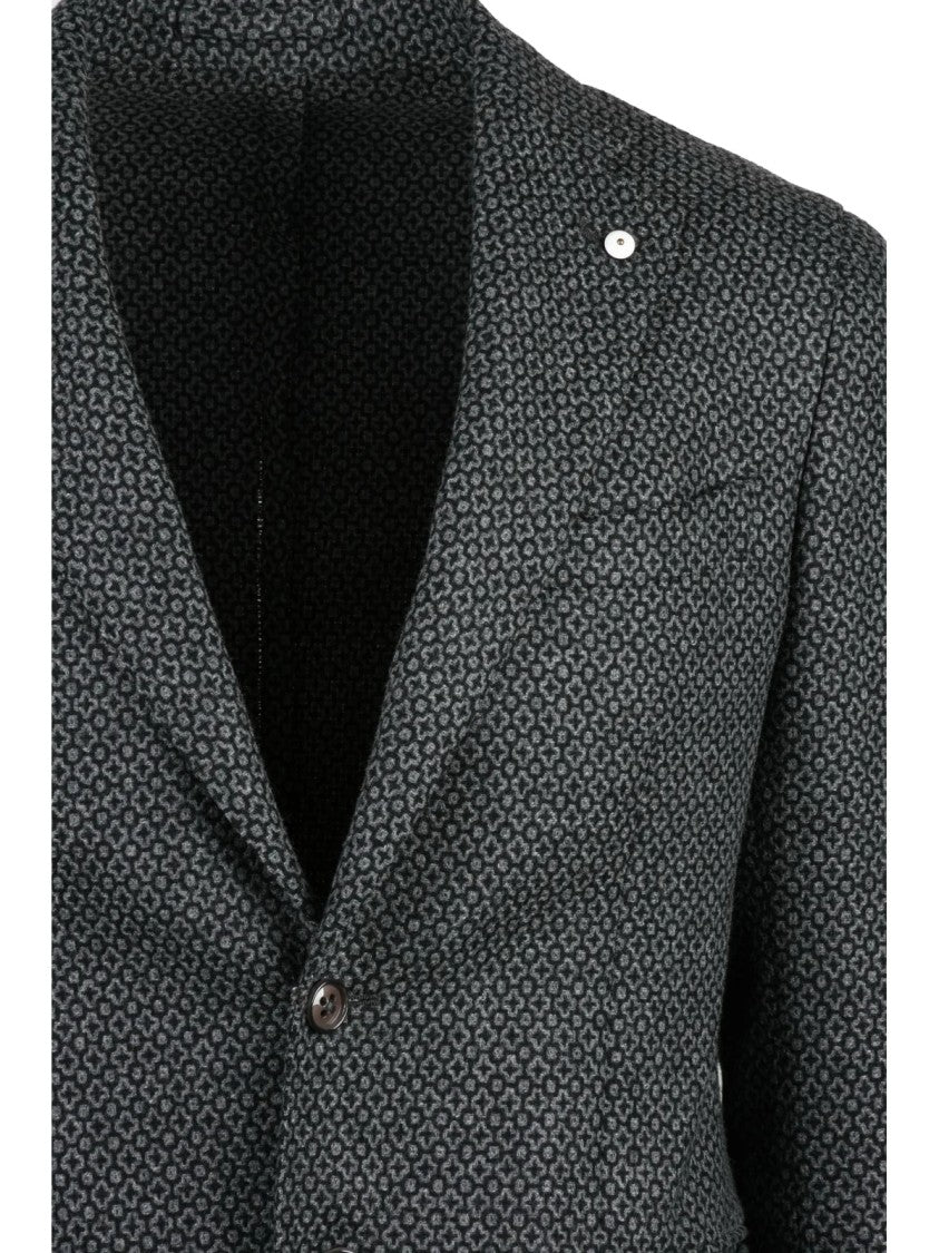 L.B.M. 1911 Fitted Wool Jacket With Geometric Pattern In Dark Grey And Black
