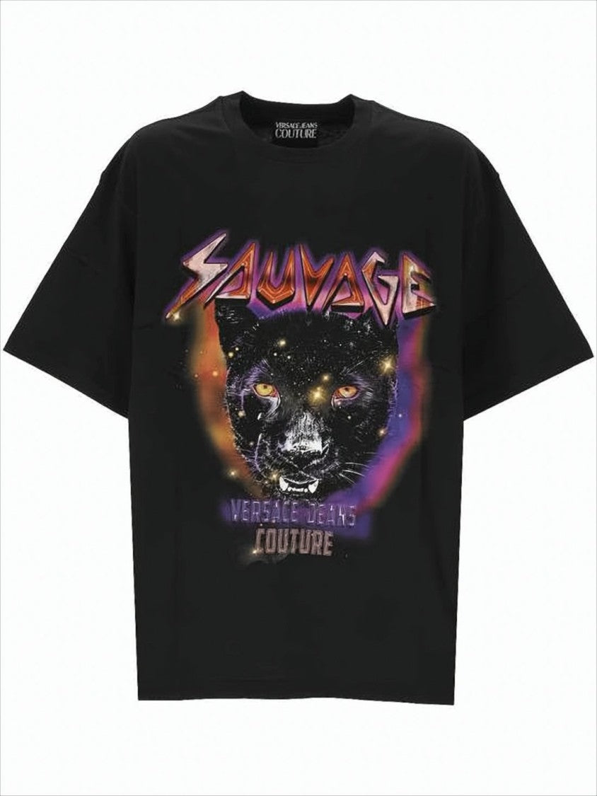 Versace Graphic Black Panther Short-Sleeve T-Shirt With Cosmic Elements