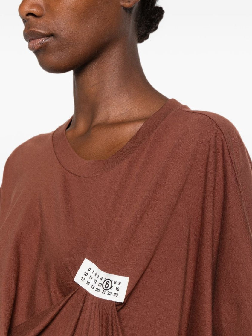 Mm6 By Maison Margiela Asymmetrical Brown Midi Dress With Draped Detail