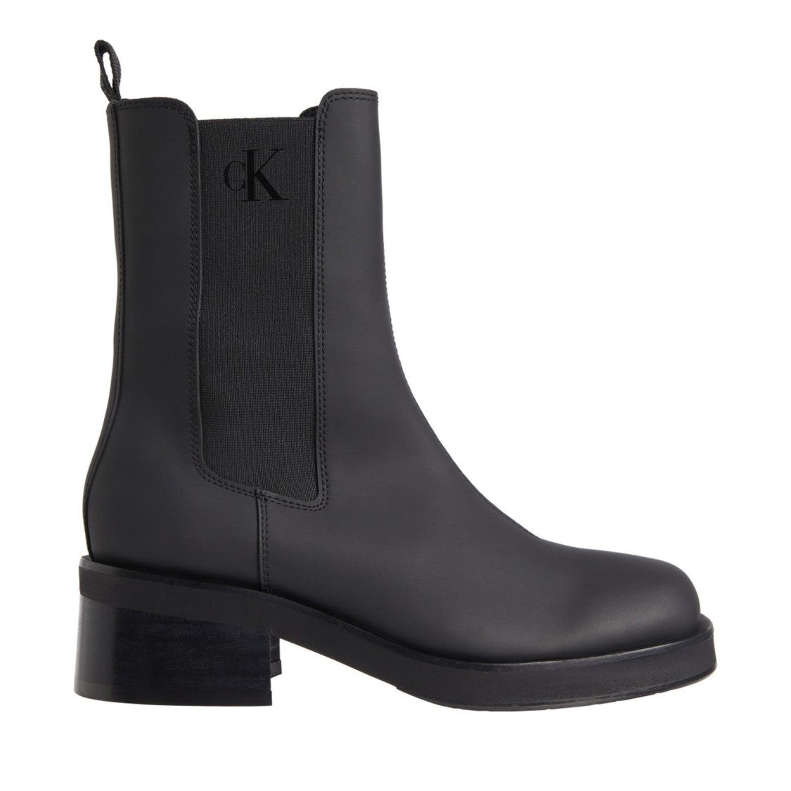 Calvin Klein Jeans Black Sleek Elastic Panels Leather Ankle Boots