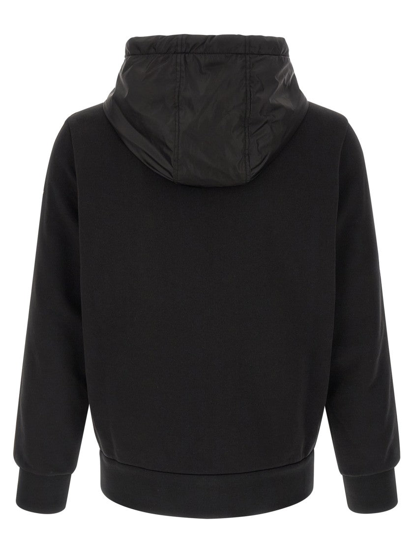 Moncler Brushed Cotton Hoodie With Adjustable Nylon Hood And Tricolor Accents