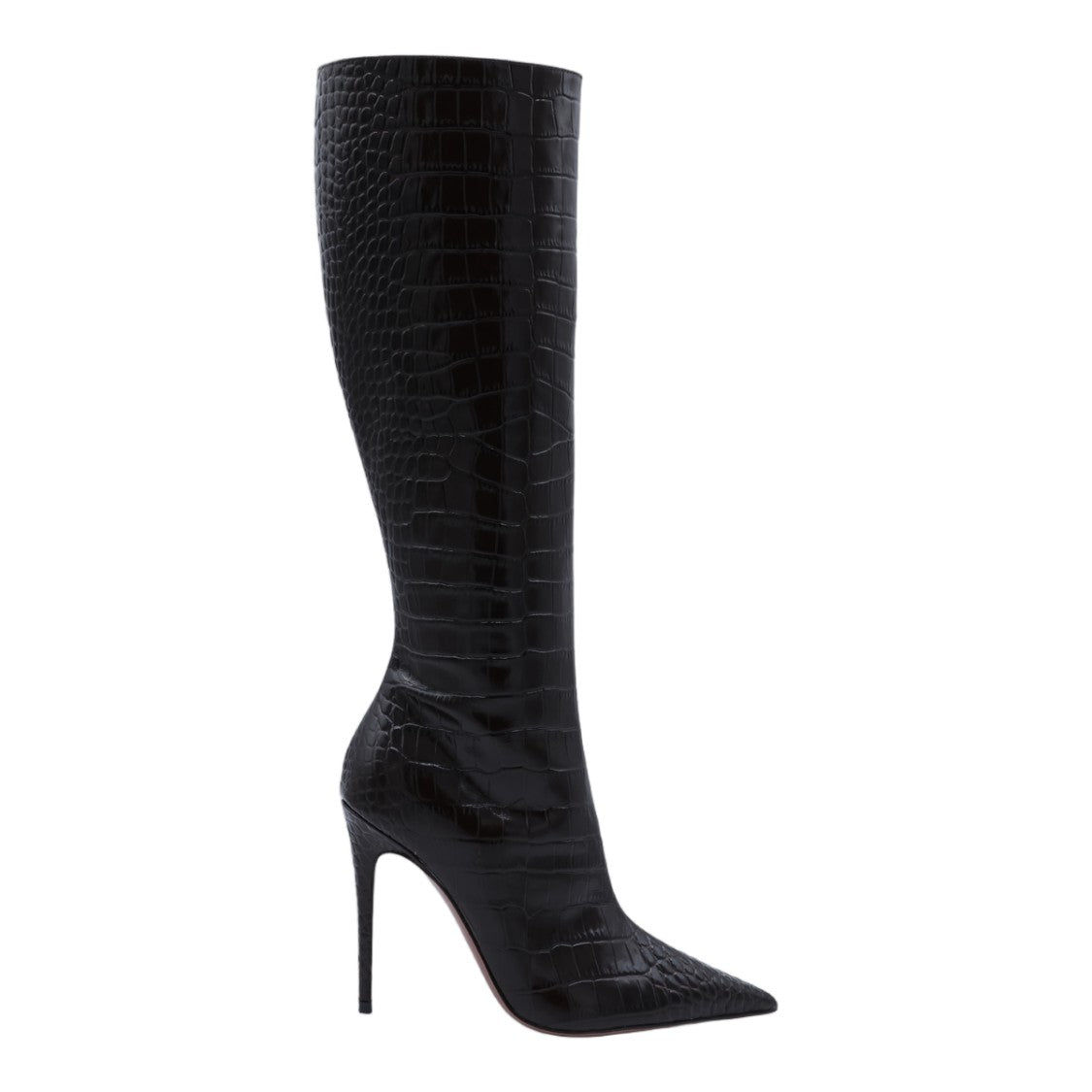 Paris Texas Tall Pointed Toe Boots With Crocodile Texture And Stiletto Heel
