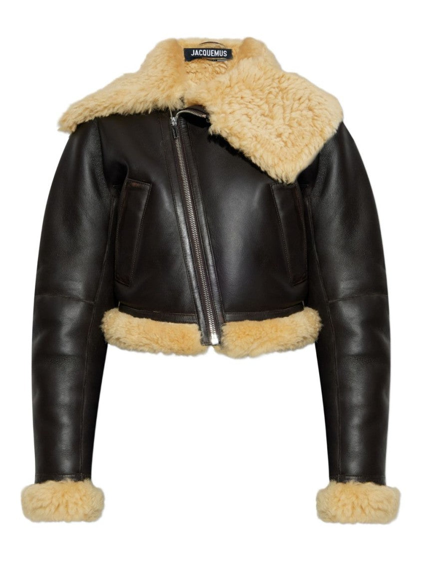 Jacquemus Cropped Brown Leather Jacket
