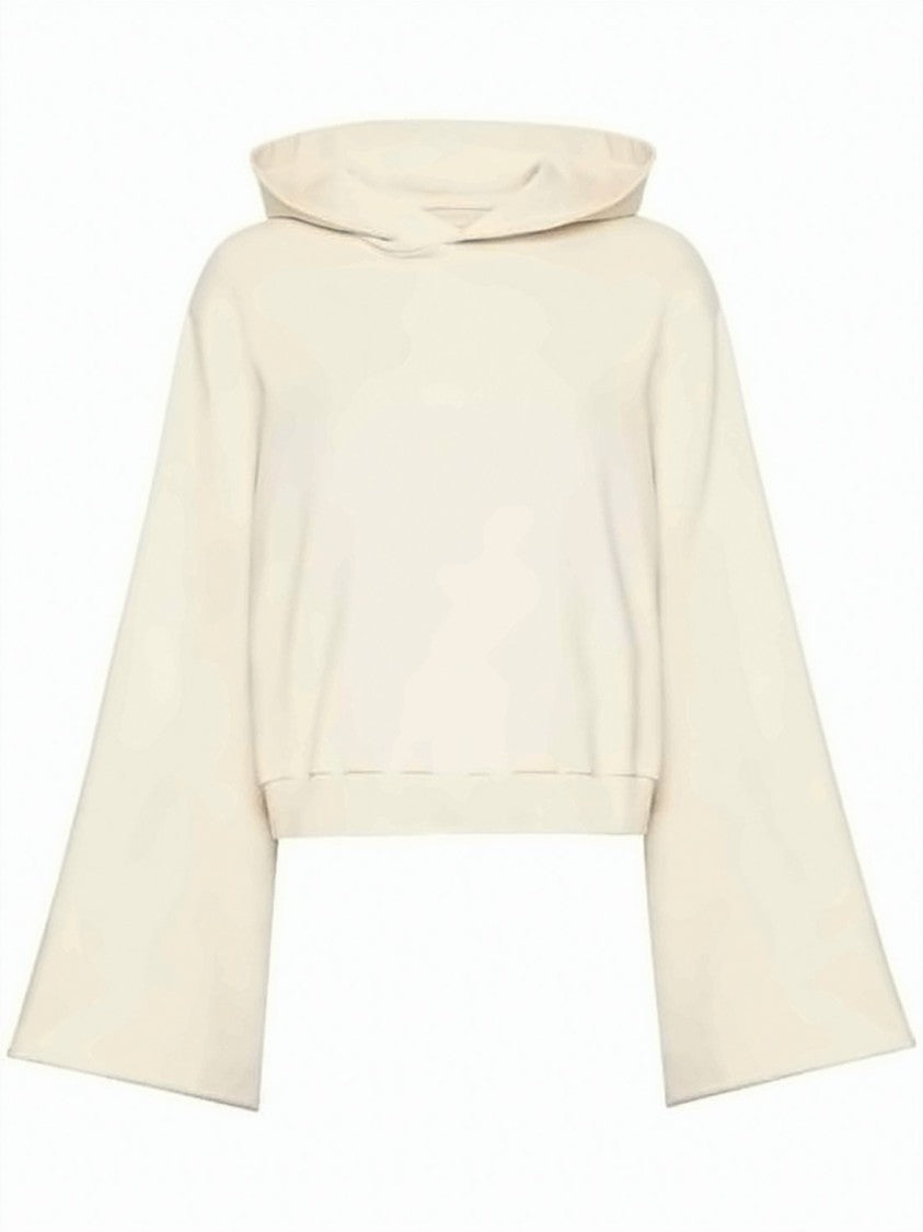 Mm6 By Maison Margiela Cropped Hoodie With Flared Sleeves And Ribbed Hem
