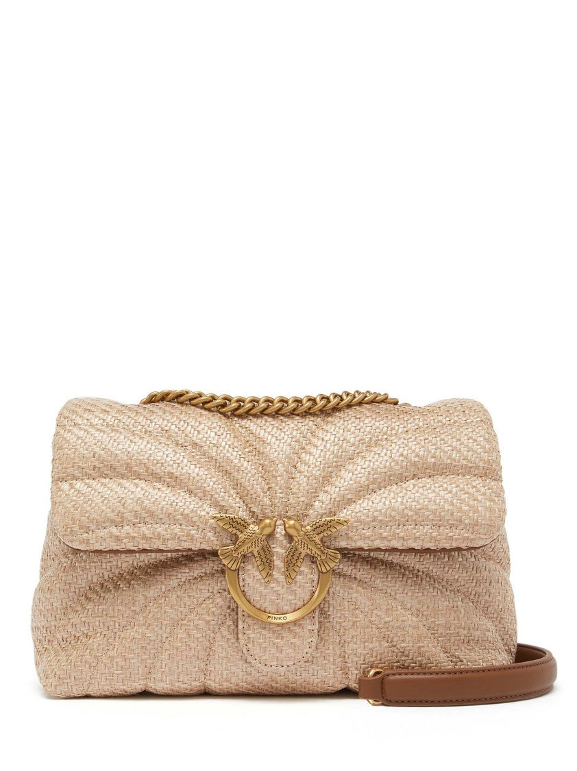 Pinko Butterfly Quilted Beige Raffia Love Bag