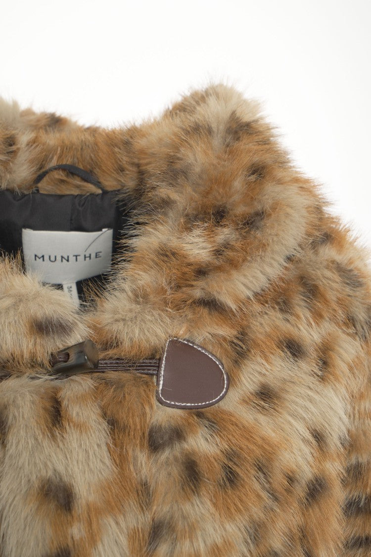 Munthe Oversized Teddy Coat With Bold Animal Print And Integrated Hood