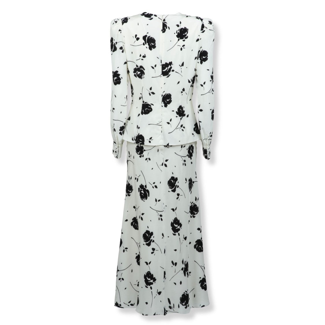 Alessandra Rich Rose Print Silk Dress With Jewel Buttons