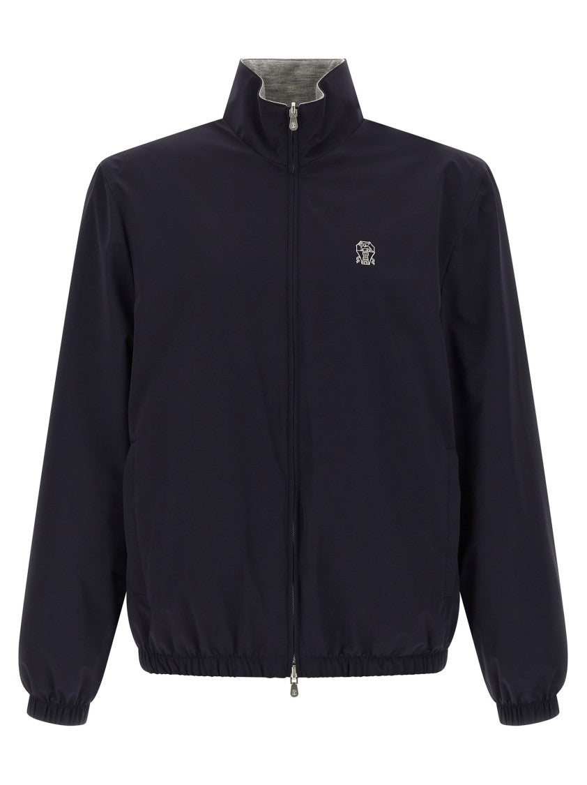 Brunello Cucinelli Reversible Black Jacket With Technical Fabric And Wool Mélange