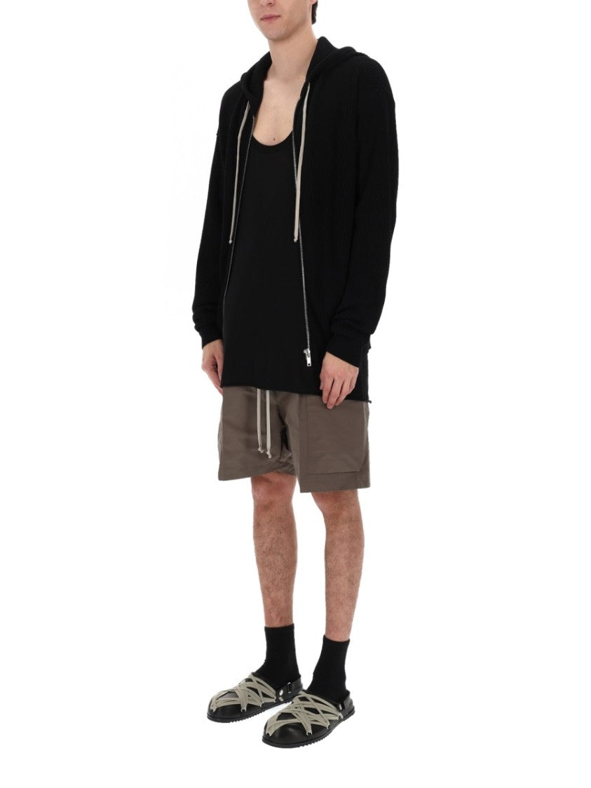 Rick Owens Black Ribbed Knit Wool Hoodie