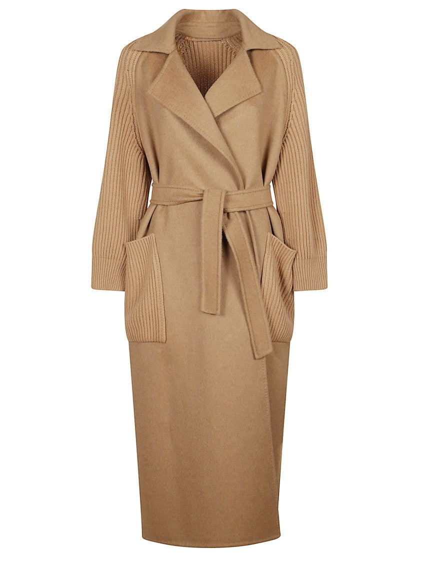 Max Mara Belted Knee-Length Coat With Textured Design