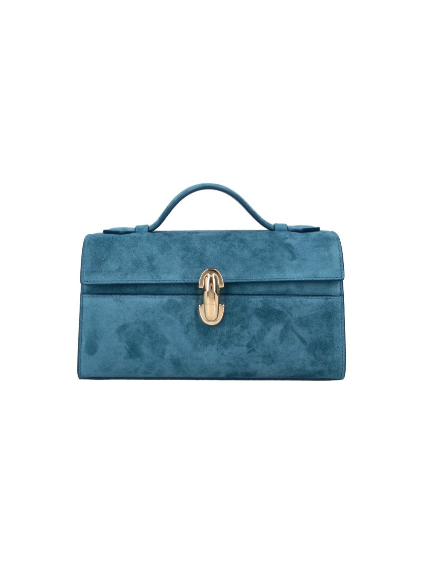 Savette Blue Symmetry Twist-Lock Suede Clutch
