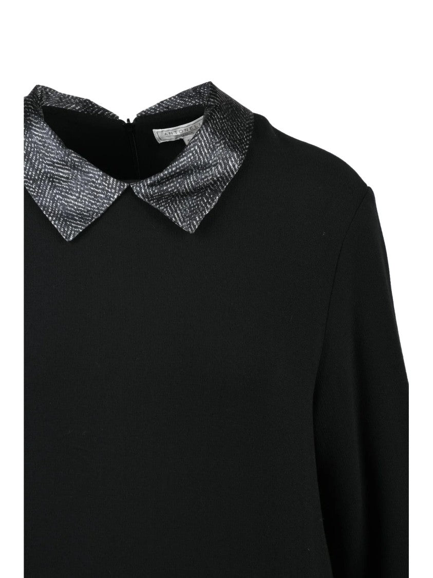 Antonelli Flared Black Dress With Three-Quarter Sleeves And Side Pockets