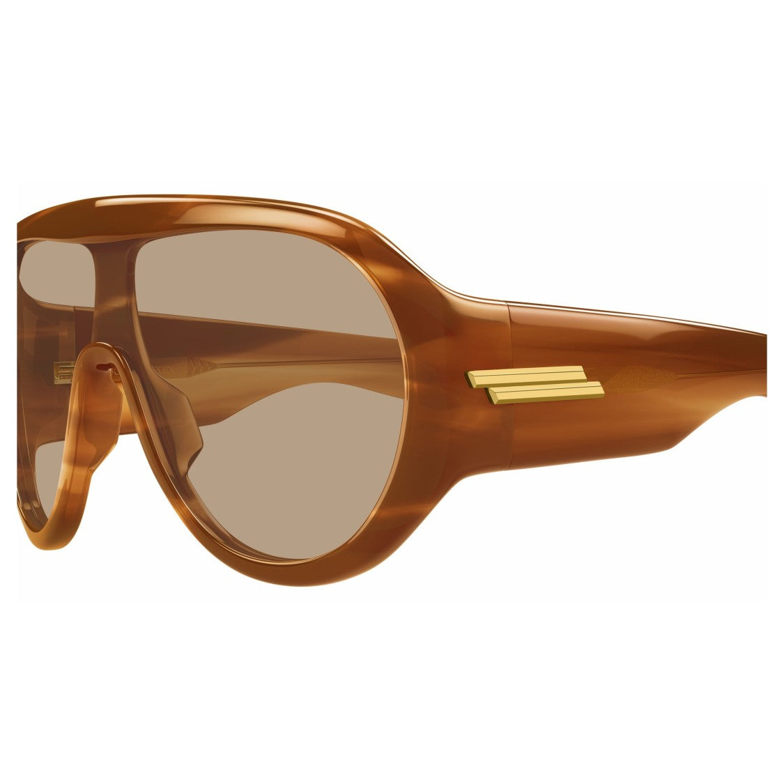 Bottega Veneta Bv1345s Oversized Shield Sunglasses With Glossy Tortoiseshell Frame