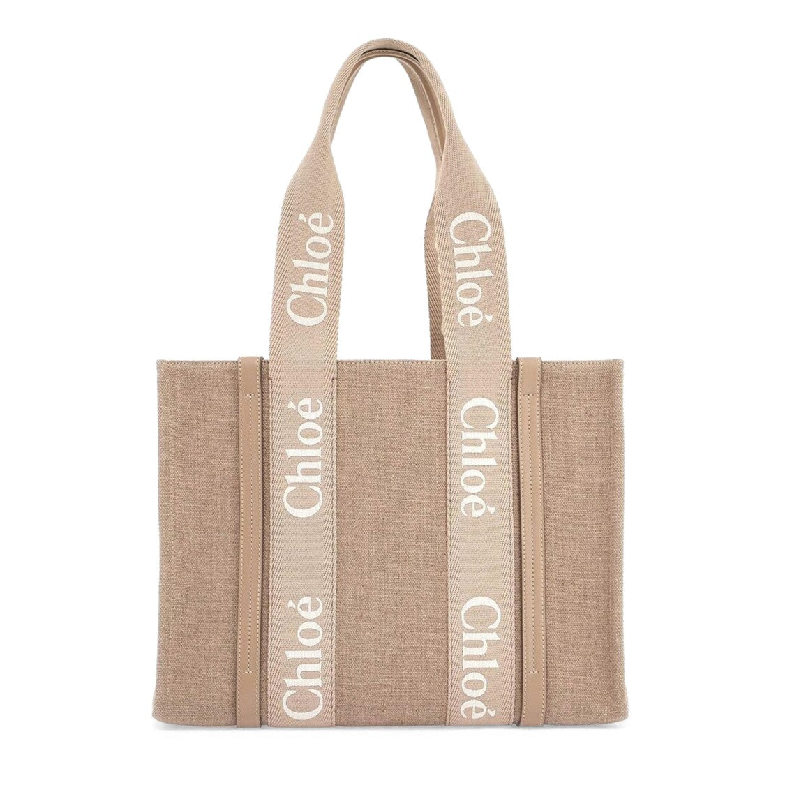 Chloé Medium Linen Tote Bag With Logo Print Straps