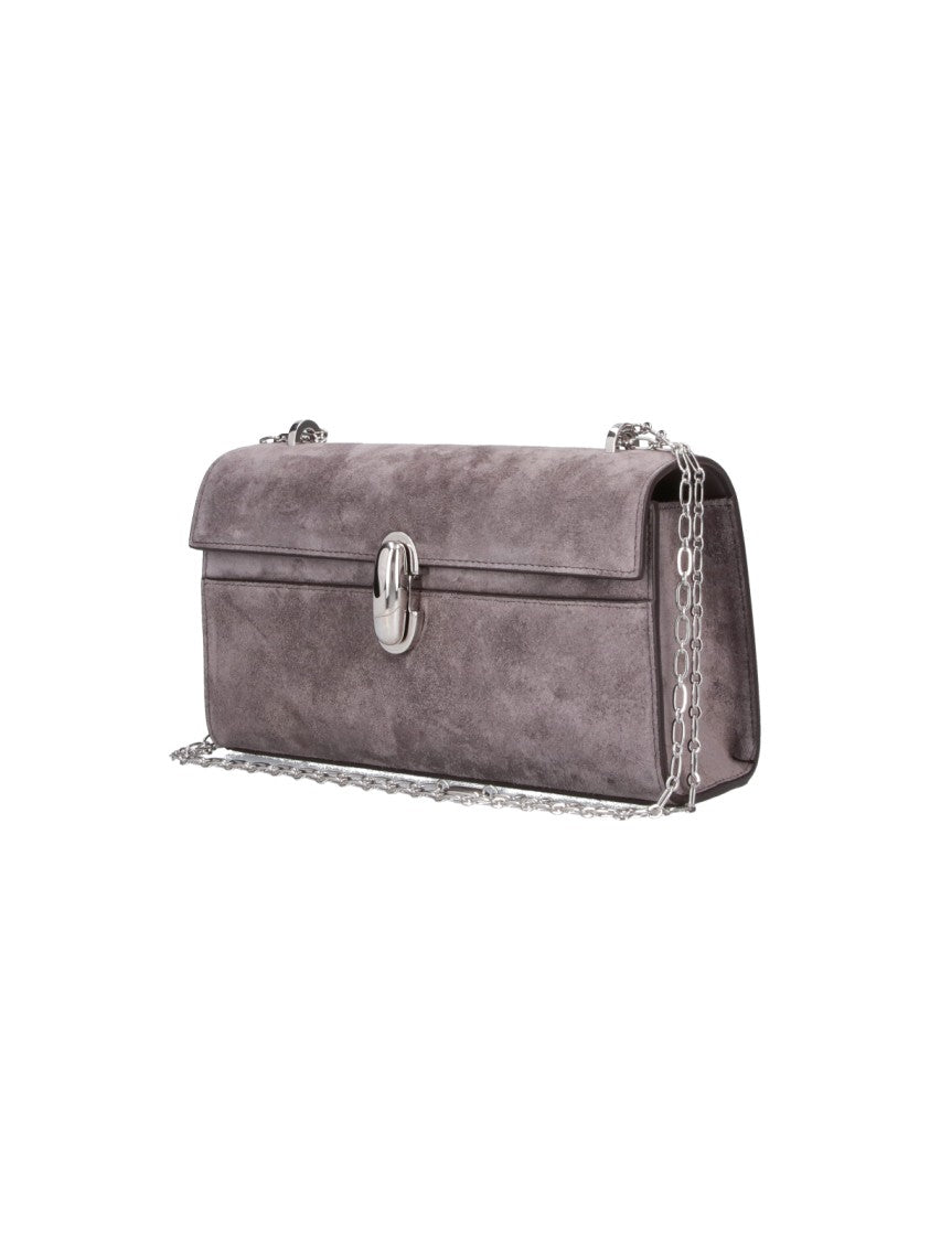 Savette Grey Symmetry Chain Detachable-Strap Suede Clutch