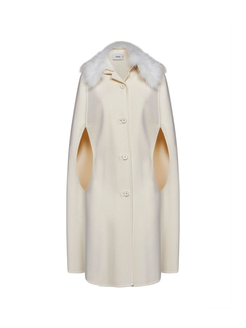 Fendi Creamy Fabric Luxury Fur Collar Jacket