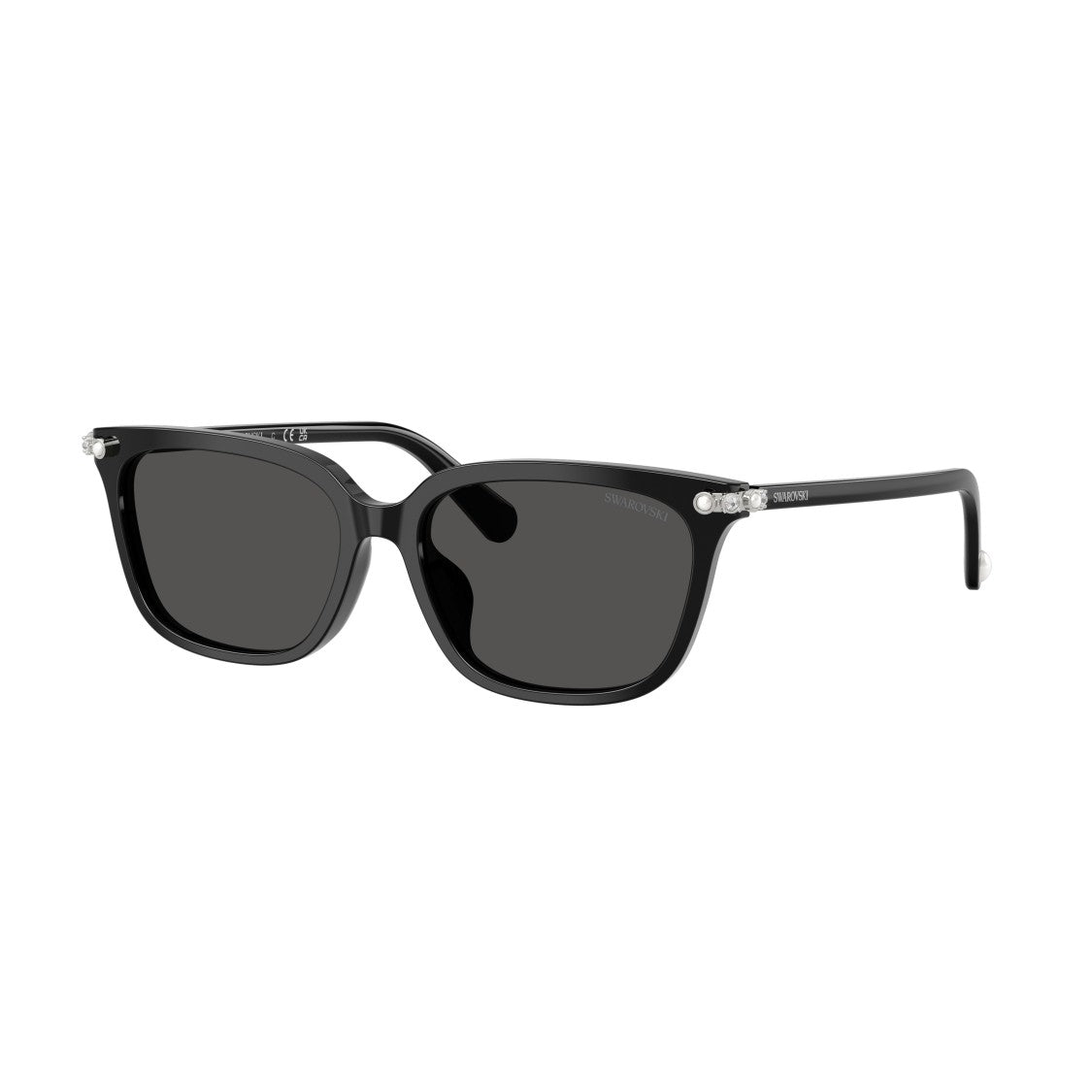 Swarovski 0Sk6064d Rectangular Black Acetate Sunglasses With Crystal-Embellished Hinges