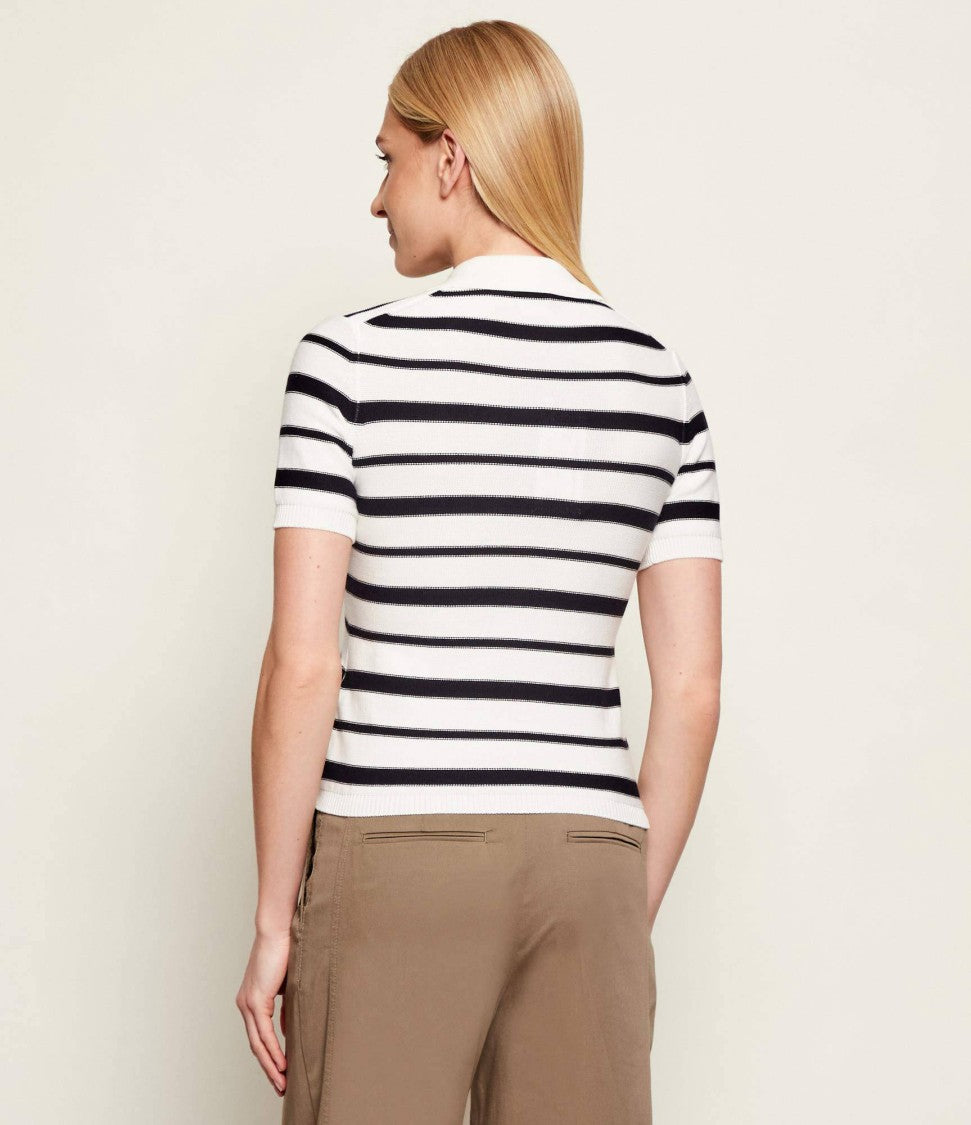 Max Mara Striped Short-Sleeved Knit Top With Classic Polo Collar