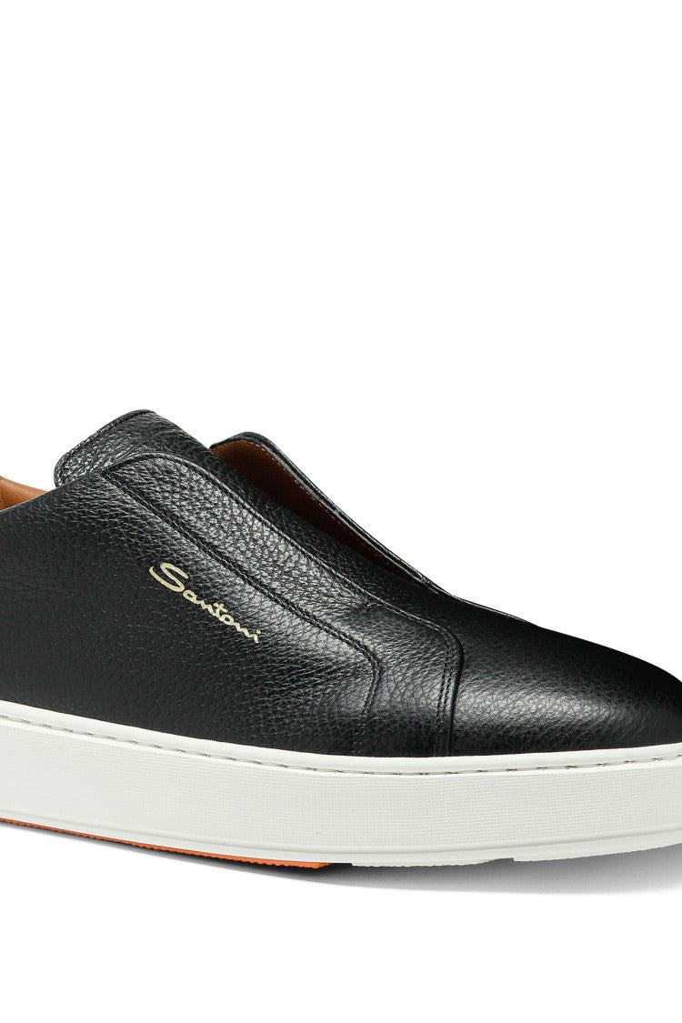 Santoni Pebbled Leather Slip-On Sneakers