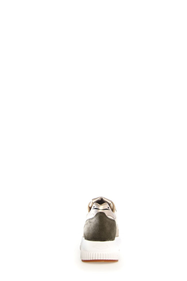 Voile Blanche Cream Leather And Suede Sneakers Gold