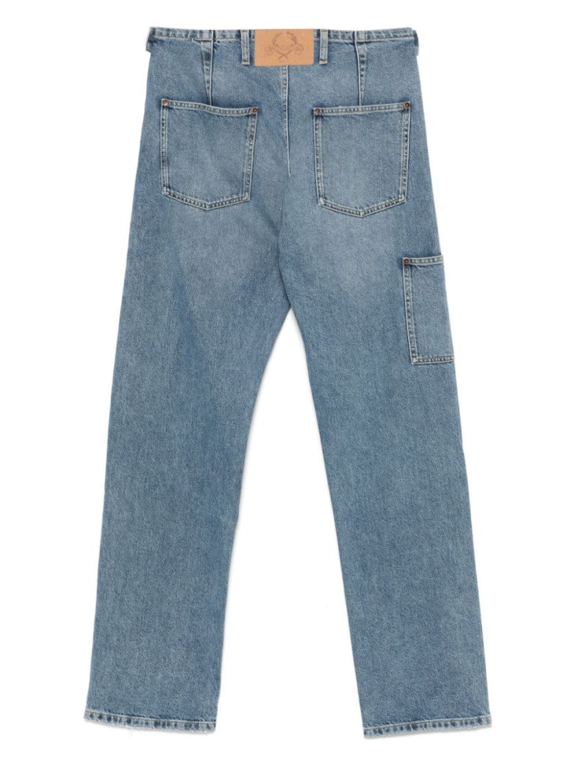 Moschino Indigo Blue Logo Patch Denim Trousers