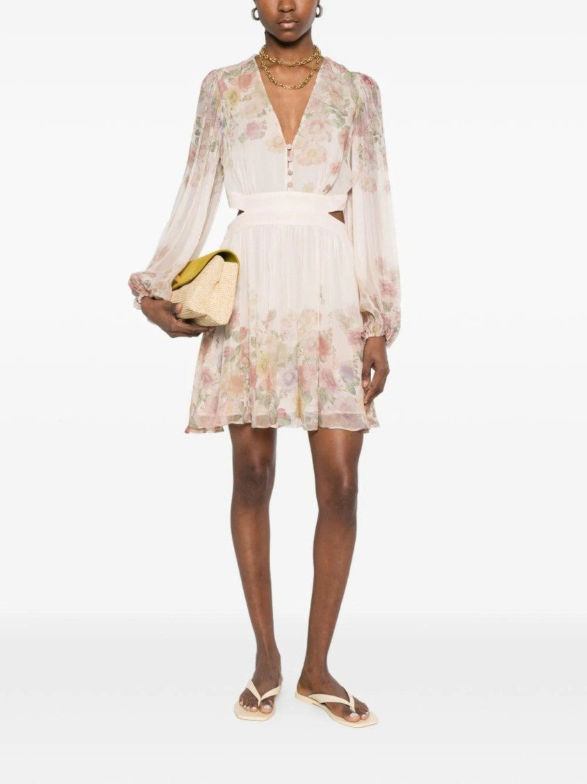 Twin-Set Delicate Floral Print Mini Dress With Puff Sleeves