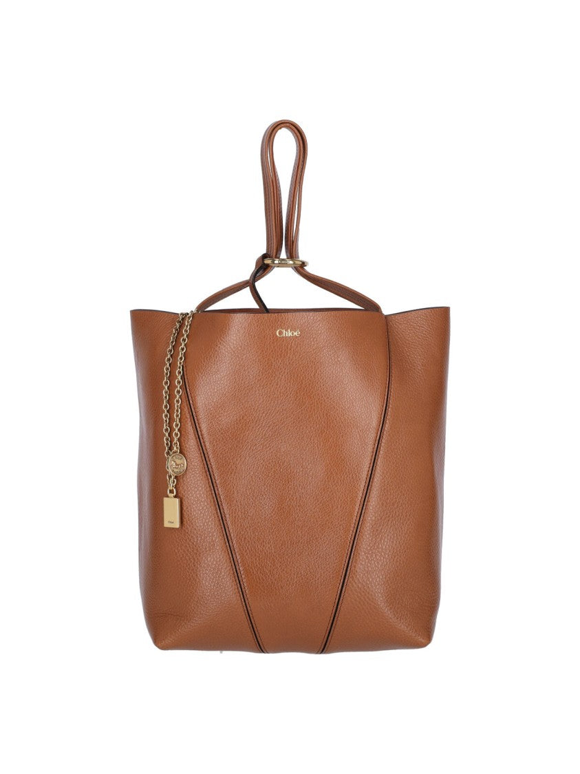 Chloé Brown Spin Pebbled Leather Tote Bag