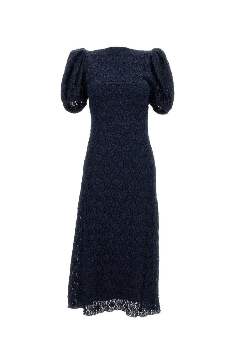 Rotate Birger Christensen Long Puff-Sleeve Dress In Lined Cotton Blend