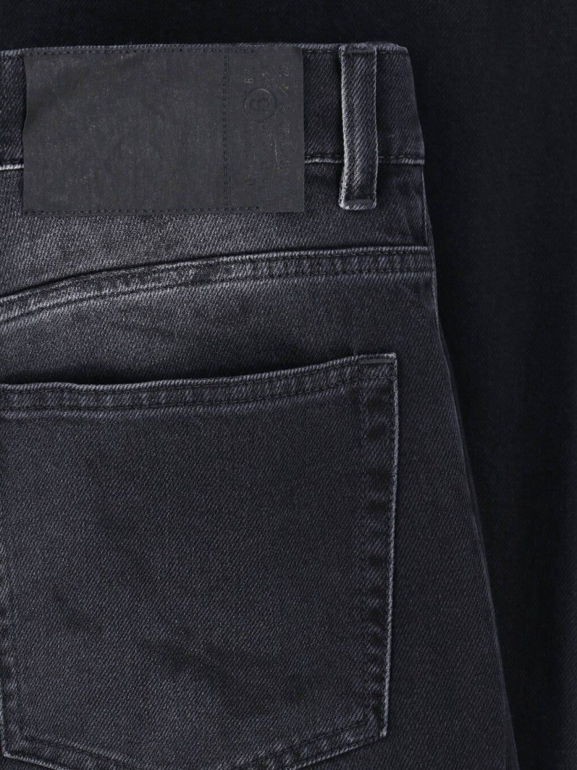 Mm6 By Maison Margiela Black Straight Leg Textured Jeans