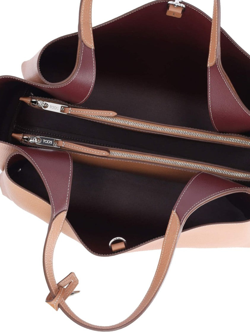 Tod's Medium Tote Bag In Brown Hammered Leather