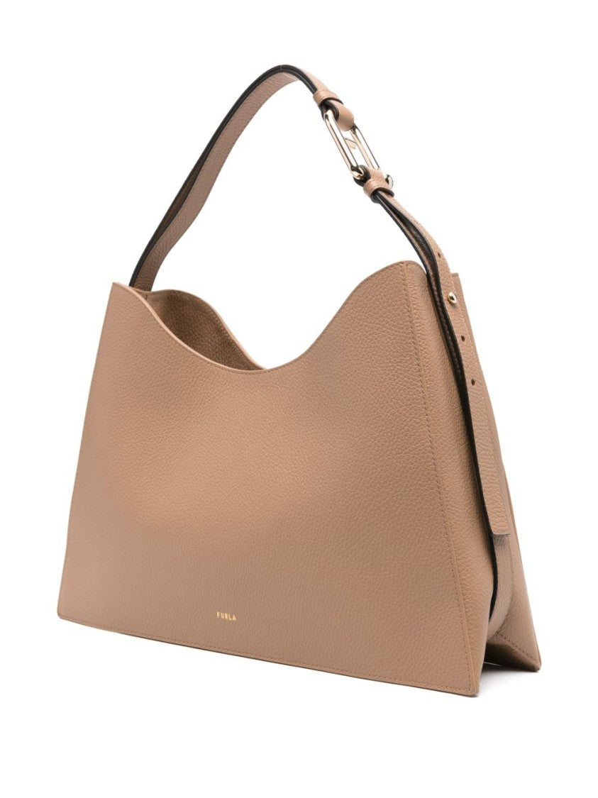 Furla Light Brown Textured Leather Shoulder Bag
