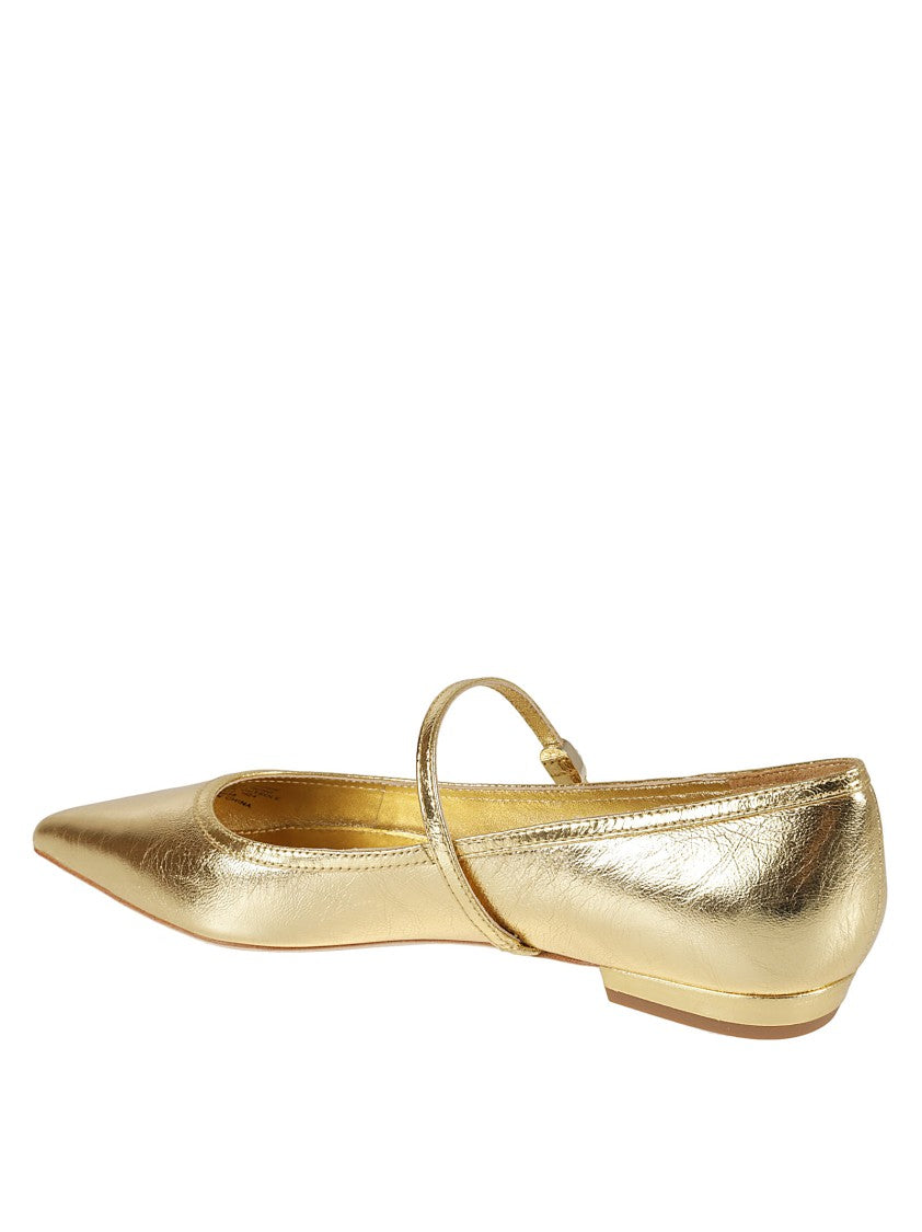 Tory Burch Metallic Gold Pointed Toe Flat Shoes
