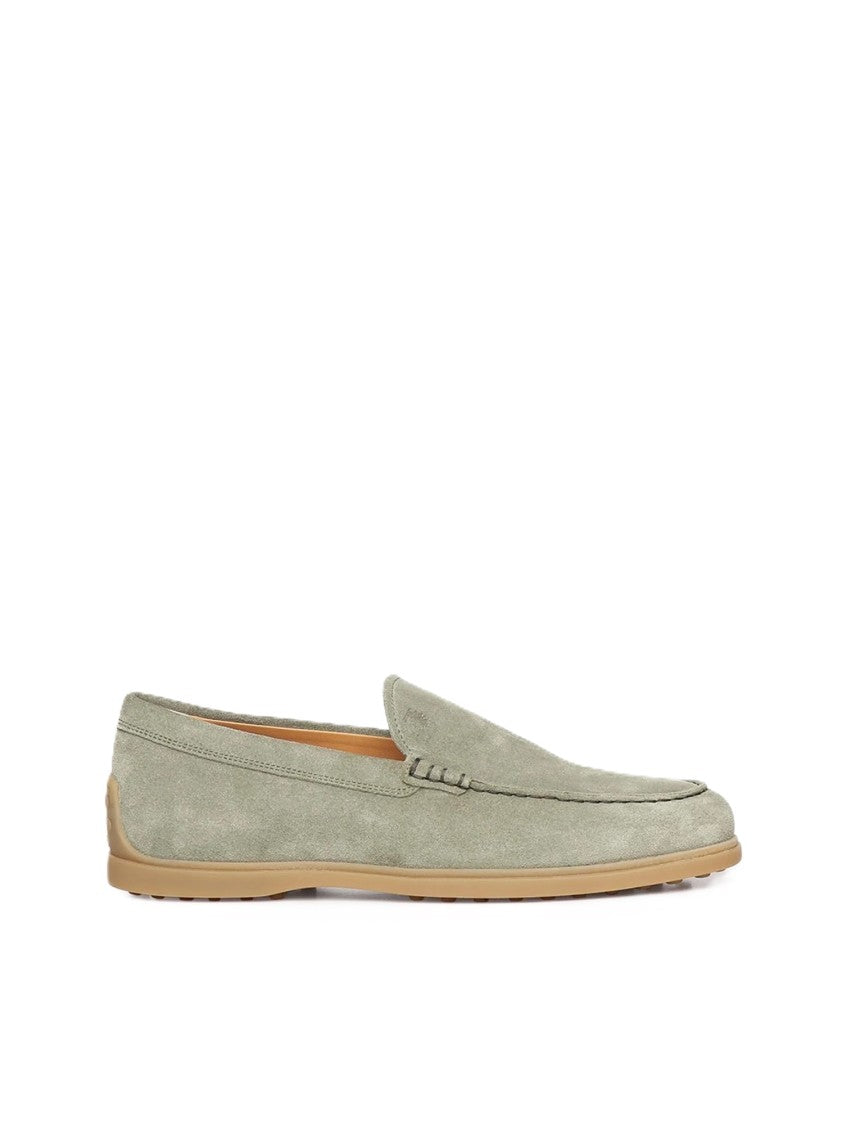 Tod's Suede Loafers With Subtle Stitching In Muted Sage Green