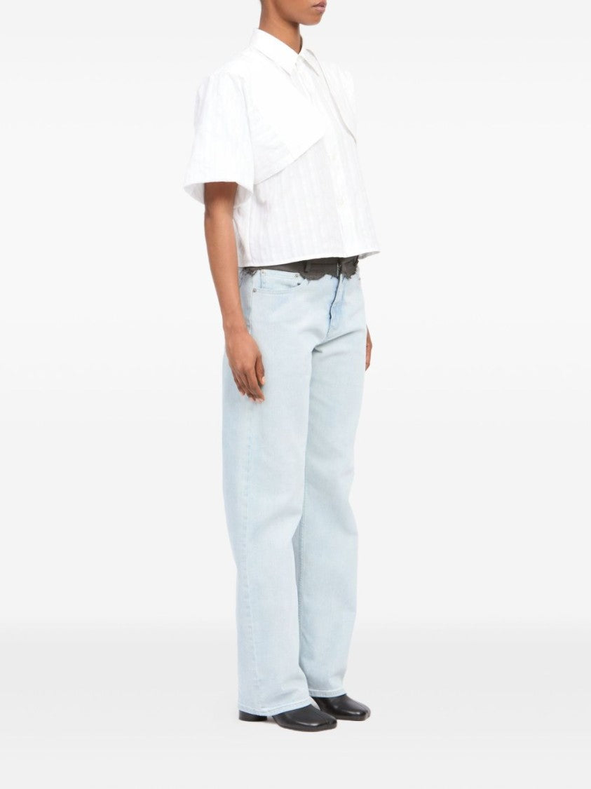 Mm6 By Maison Margiela Cropped White Shirt With Unique Overlay Detail