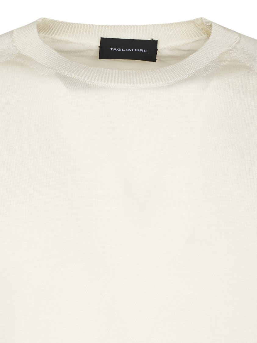 Tagliatore Cream Short-Sleeved T-Shirt With Ribbed Crew Neckline