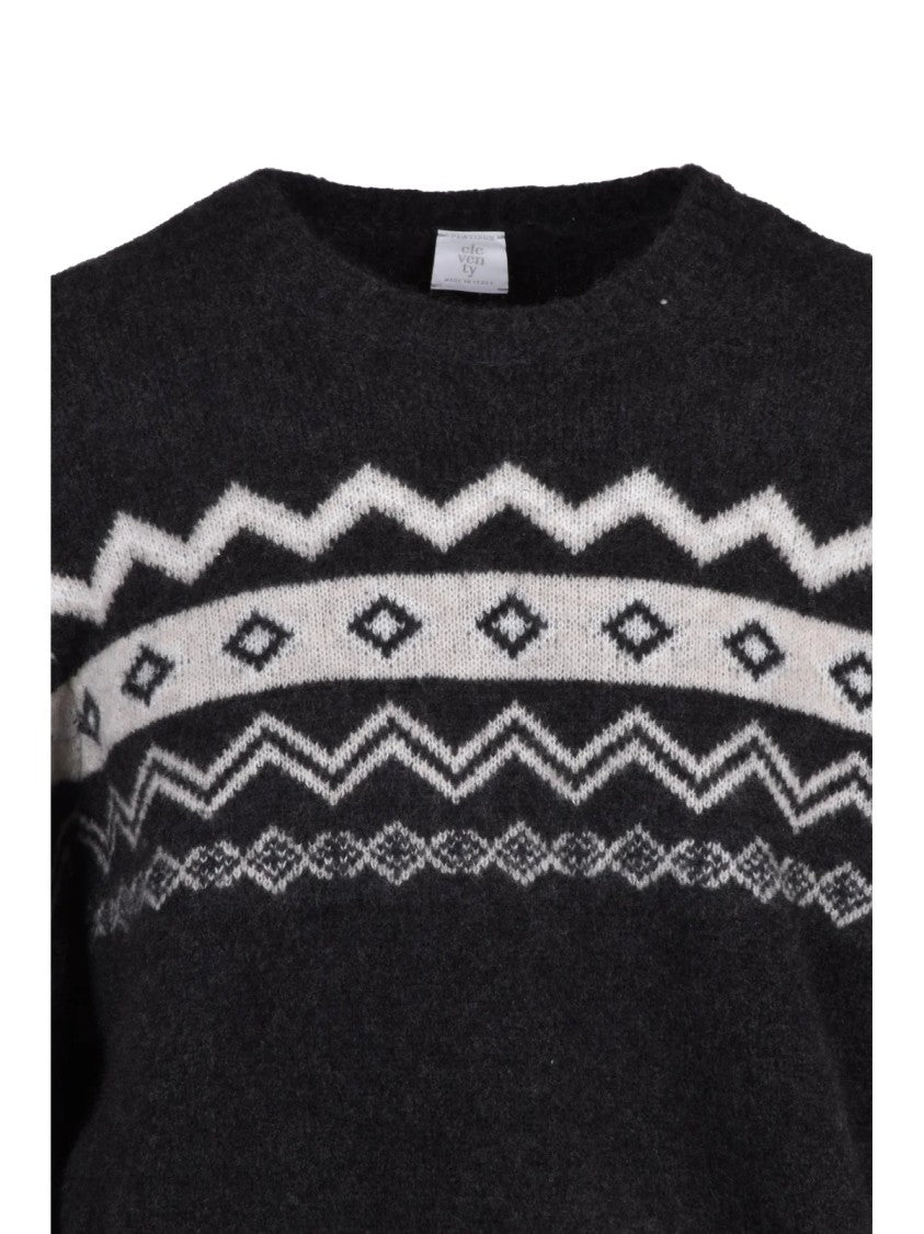Eleventy Cashmere Silk Crew Neck Sweater With Geometric Band Design