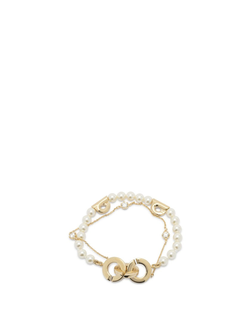 Ferragamo Double-Strand Gancini Pearl Bracelet With Crystal Accents