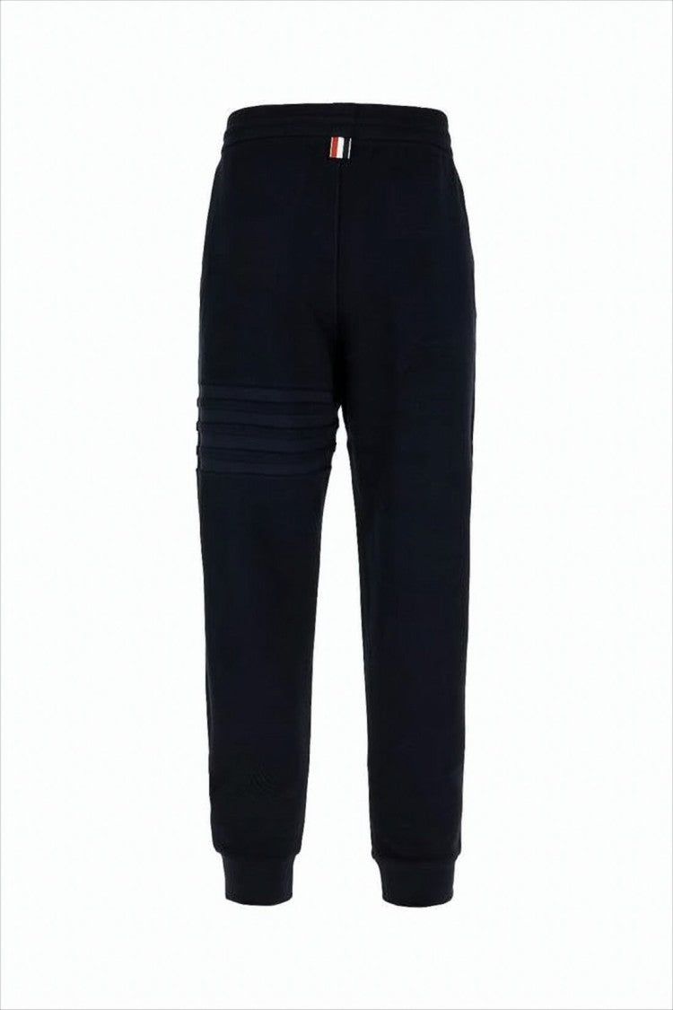 Thom Browne Cropped Black Jogger Pants With Ribbed Details And Drawstring Waistband