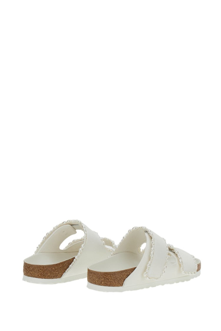 Birkenstock Ivory Satin Arizona Sandals With Pearl Detailing
