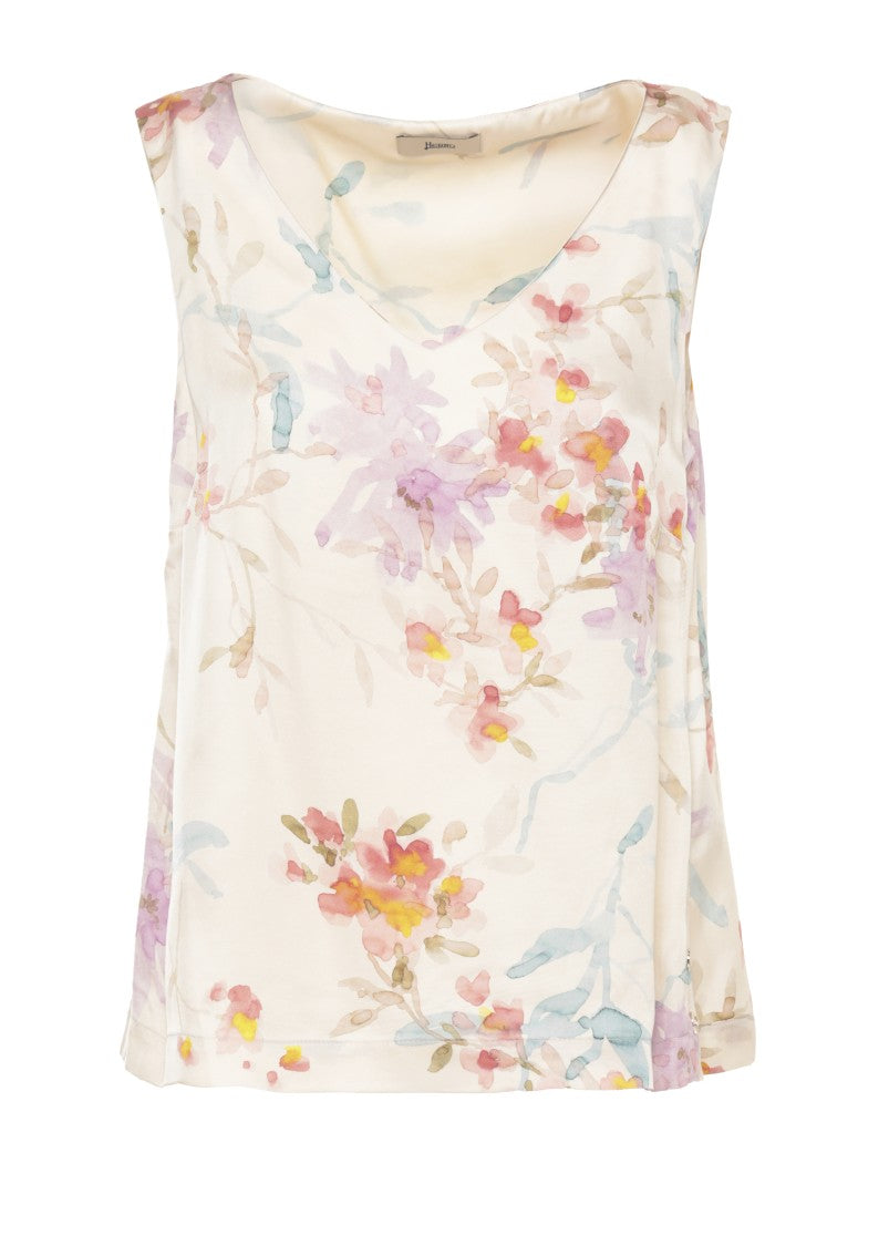 Herno Ivory Floral Viscose Tank Top