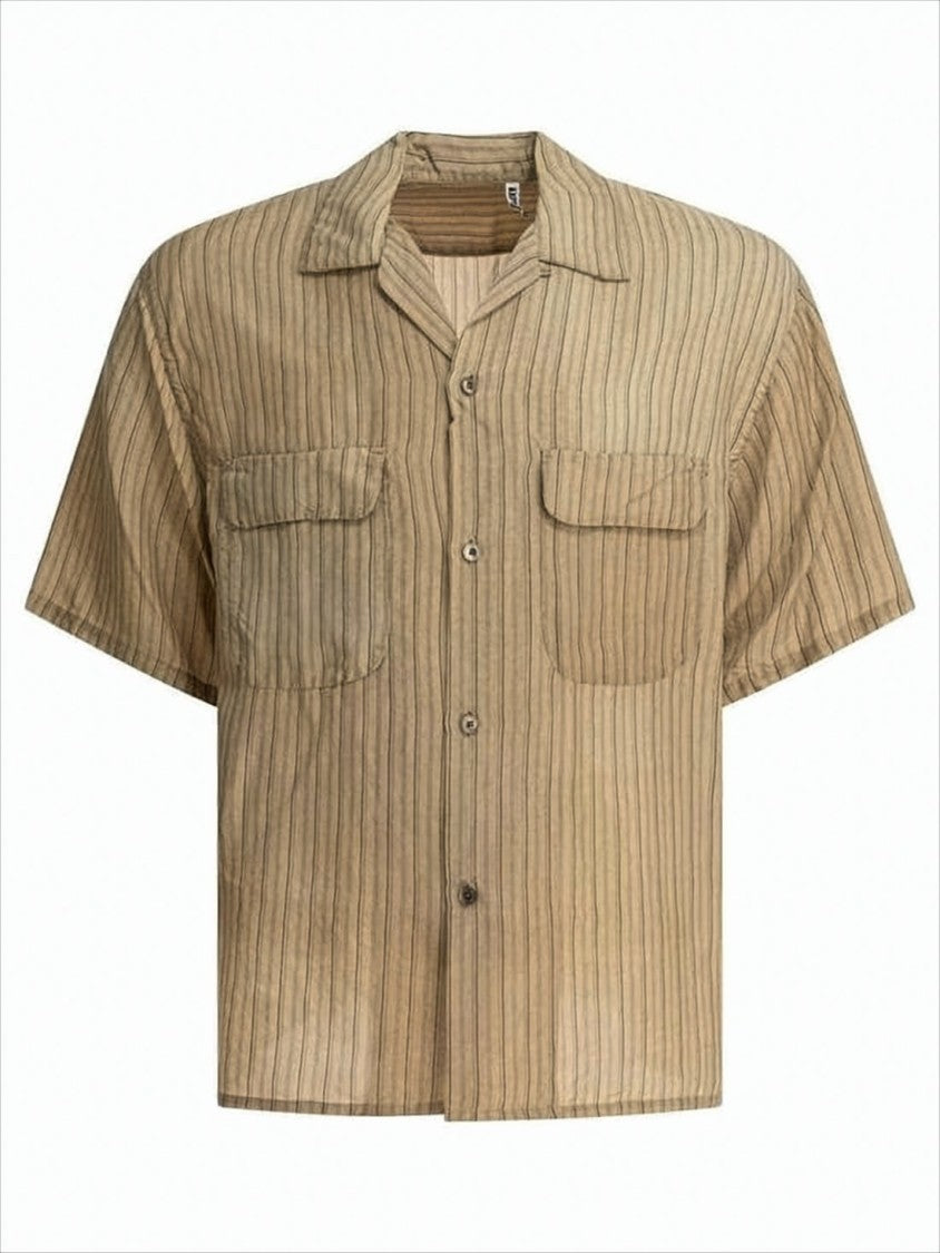 Kaptain Sunshine Beige And Brown Striped Short-Sleeve Shirt