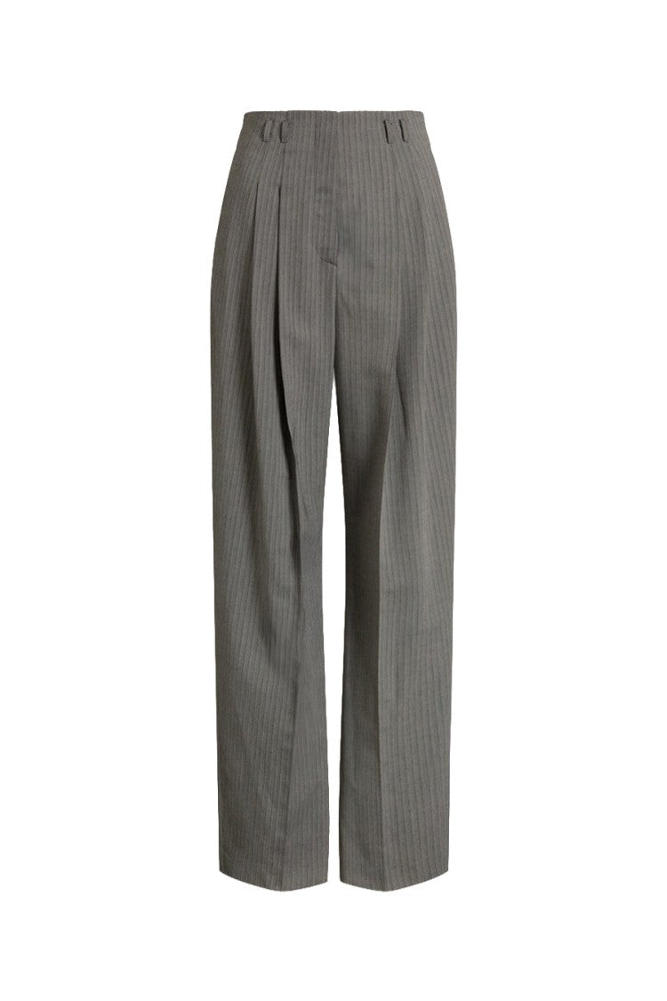 Alberta Ferretti Grey Pinstripe Pleated Viscose-Wool Wide-Leg Pants