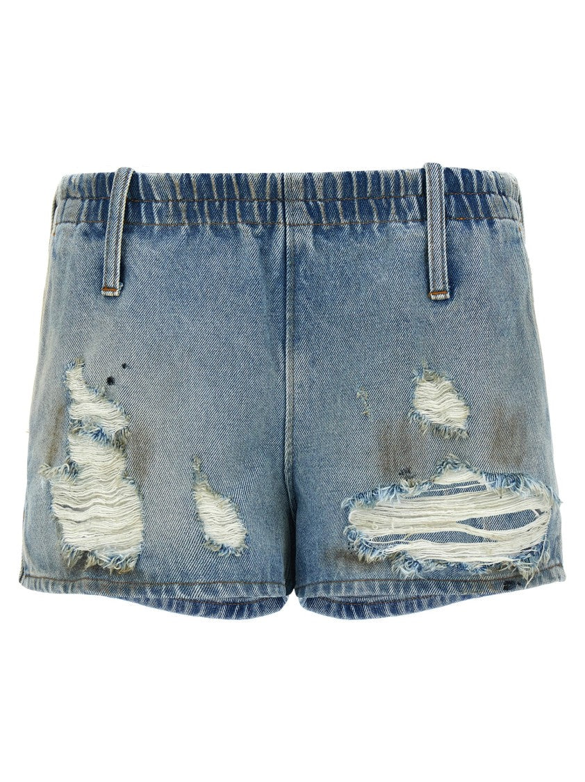 Mm6 By Maison Margiela Used-Effect Cotton Denim Shorts With Elastic Waistband