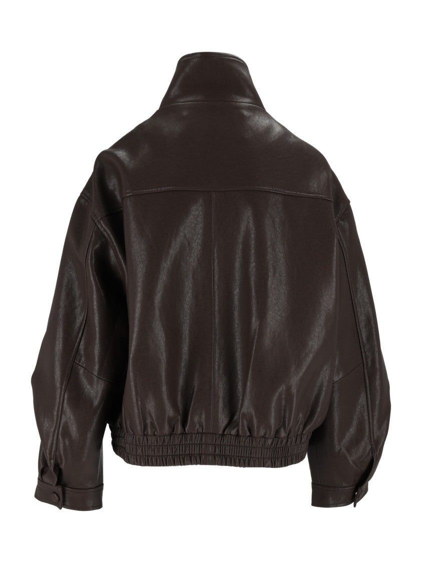 Eleh Dark Brown Glossy High Collar Cropped Jacket