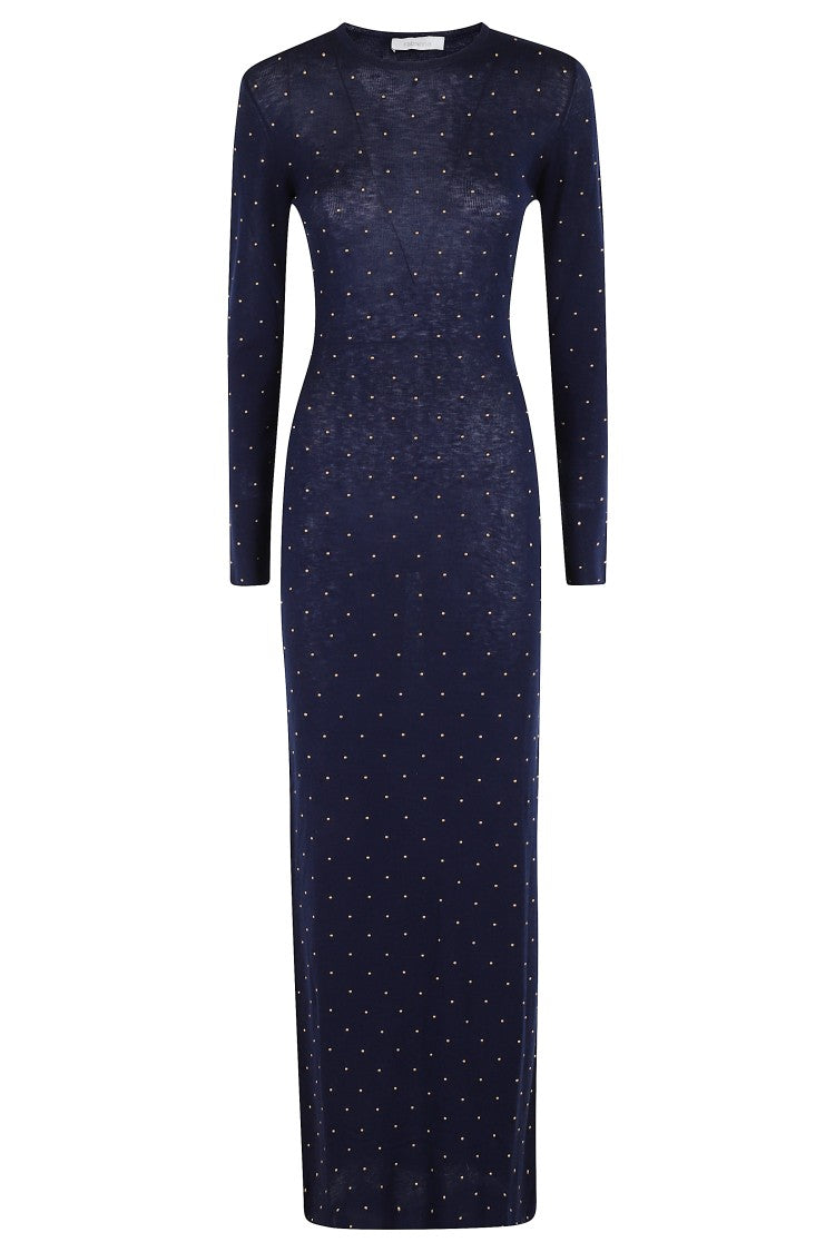 Rabanne Fitted Long Dress With Golden Studded Embellishments